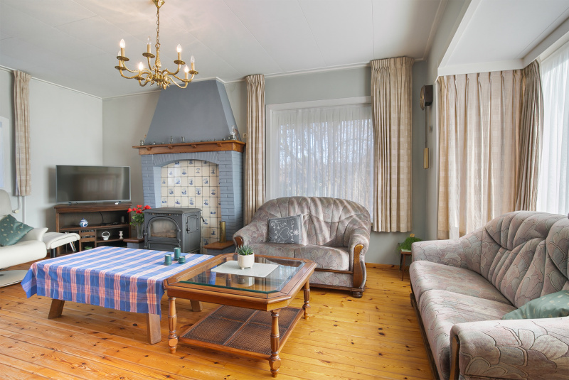 De woonkamer met haard